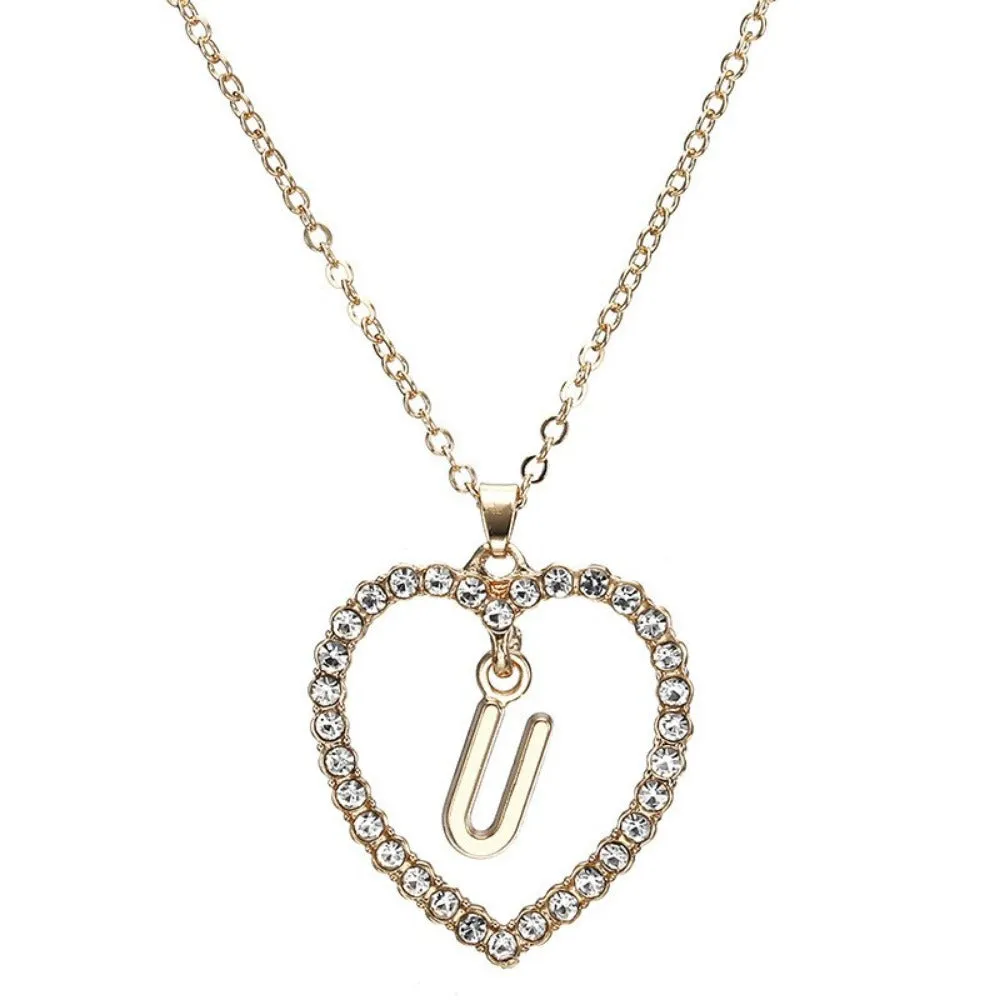 women's zirconia necklaces initial alphabet crystal stone heart pendants ✈️ free.shipping
