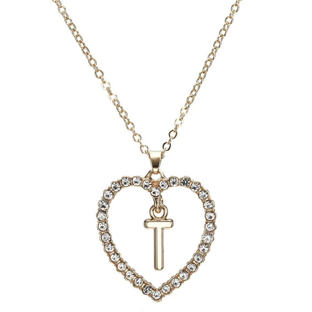 women's zirconia necklaces initial alphabet crystal stone heart pendants ✈️ free.shipping