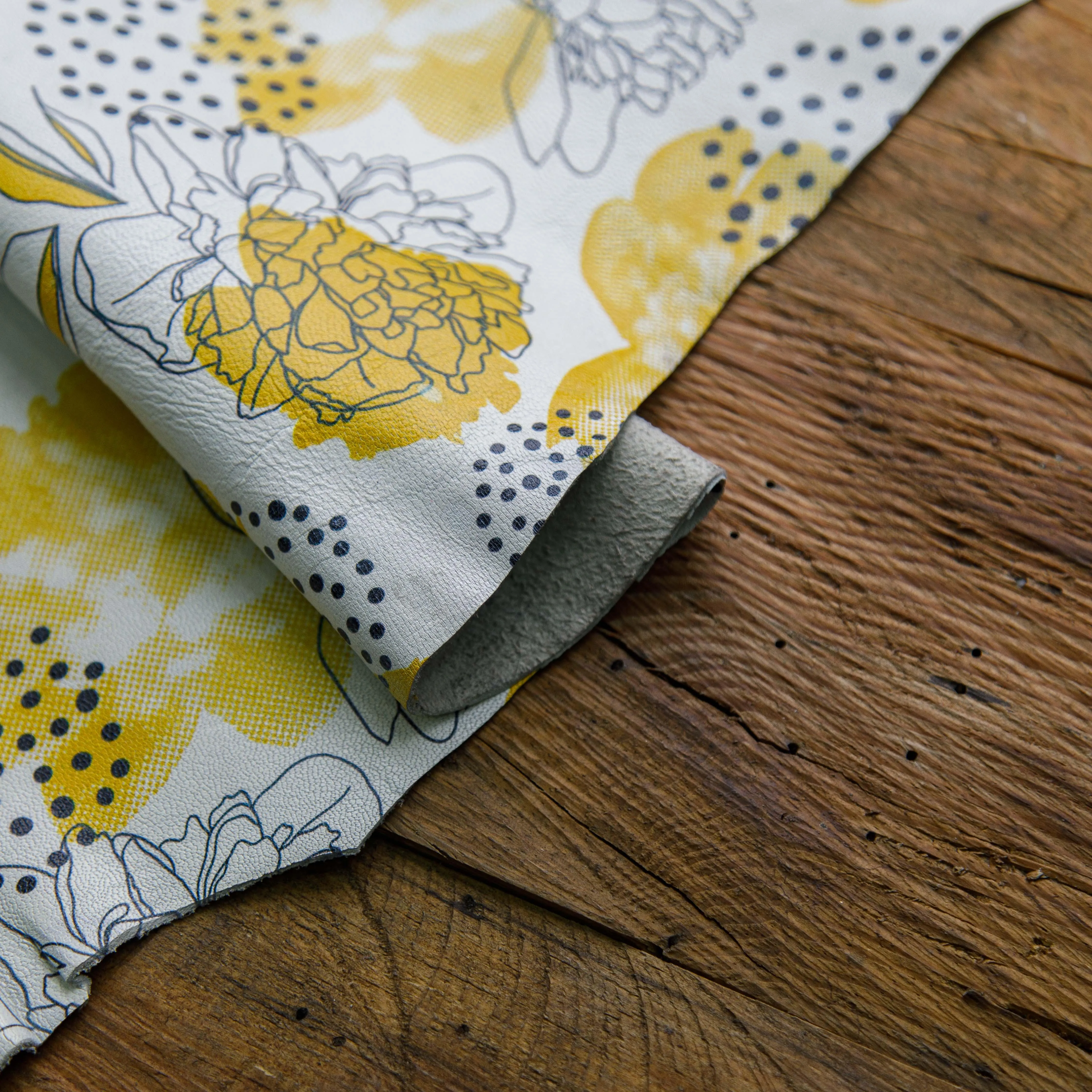 Yellow Flower, Off-White Buffalo Leather