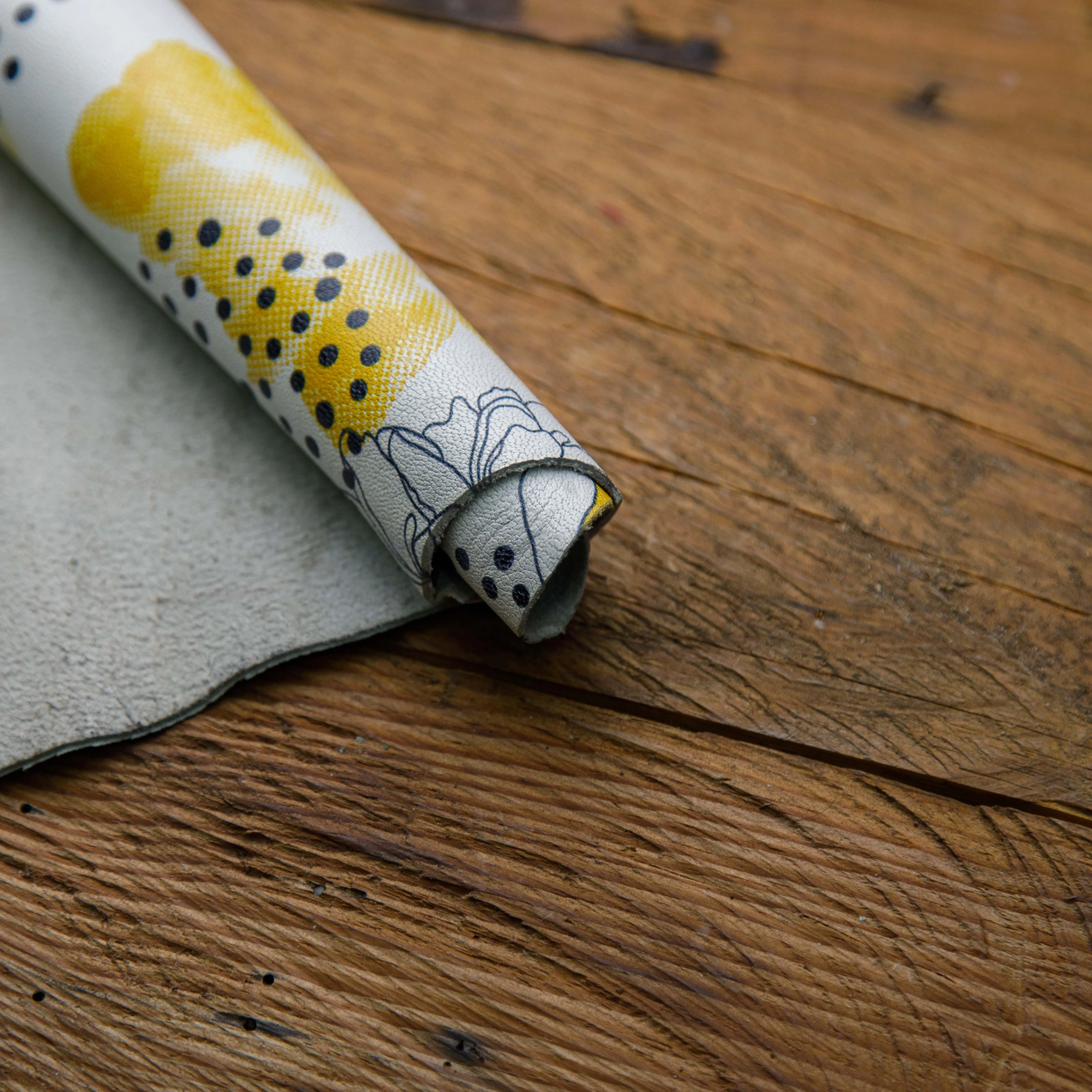 Yellow Flower, Off-White Buffalo Leather