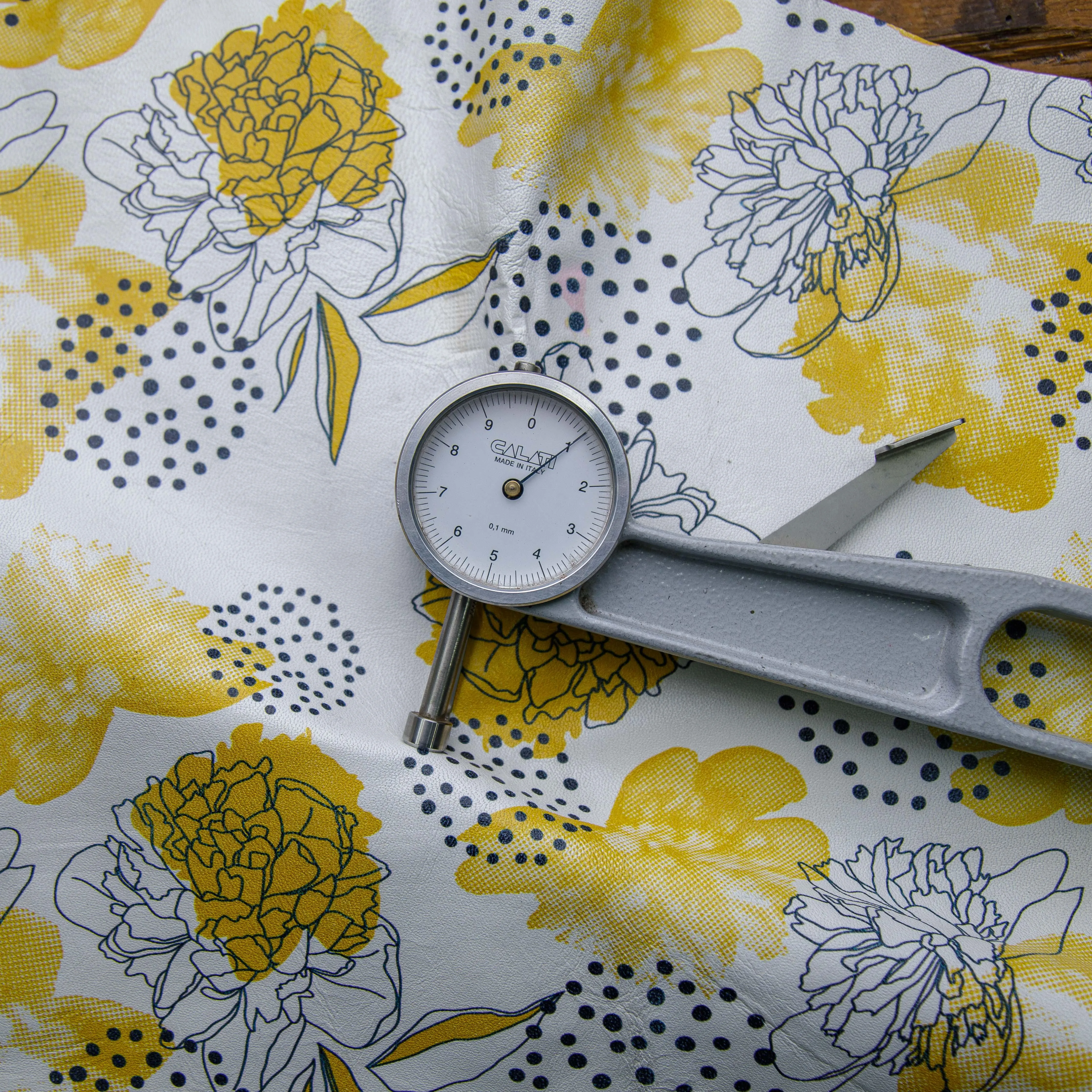 Yellow Flower, Off-White Buffalo Leather