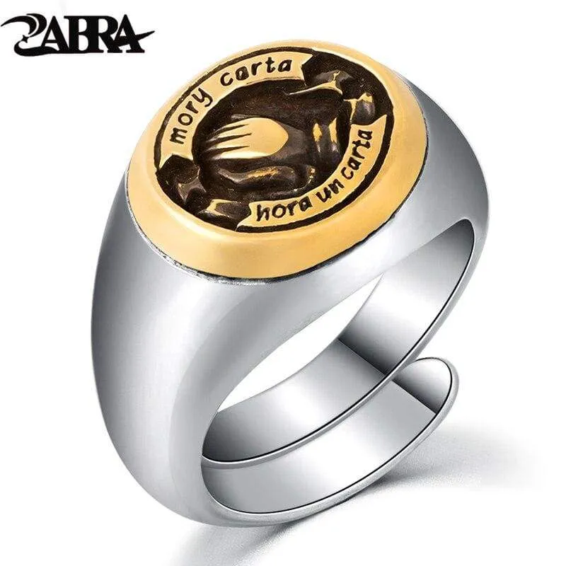 ZABRA Real 925 Sterling Silver Opening Small Tail Rings For Men Women Vintage Praying Hands Signet Adjustable Ring Male Jewelry (Resizable)
