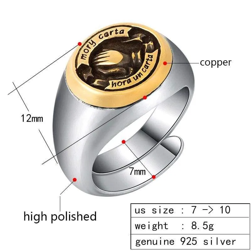 ZABRA Real 925 Sterling Silver Opening Small Tail Rings For Men Women Vintage Praying Hands Signet Adjustable Ring Male Jewelry (Resizable)