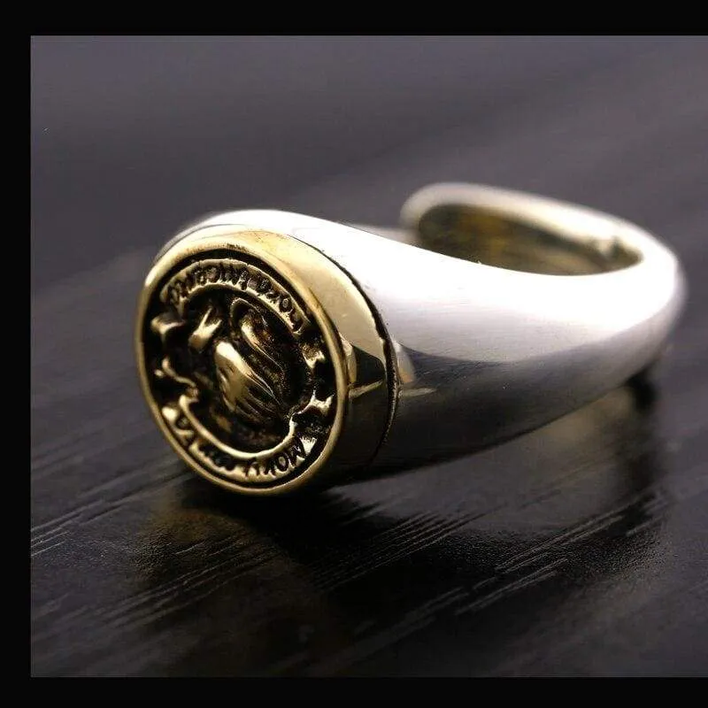 ZABRA Real 925 Sterling Silver Opening Small Tail Rings For Men Women Vintage Praying Hands Signet Adjustable Ring Male Jewelry (Resizable)