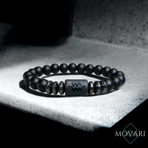 Zodiac Bracelet Matte Onyx Hematite Astrology Bracelet Birthday Gift