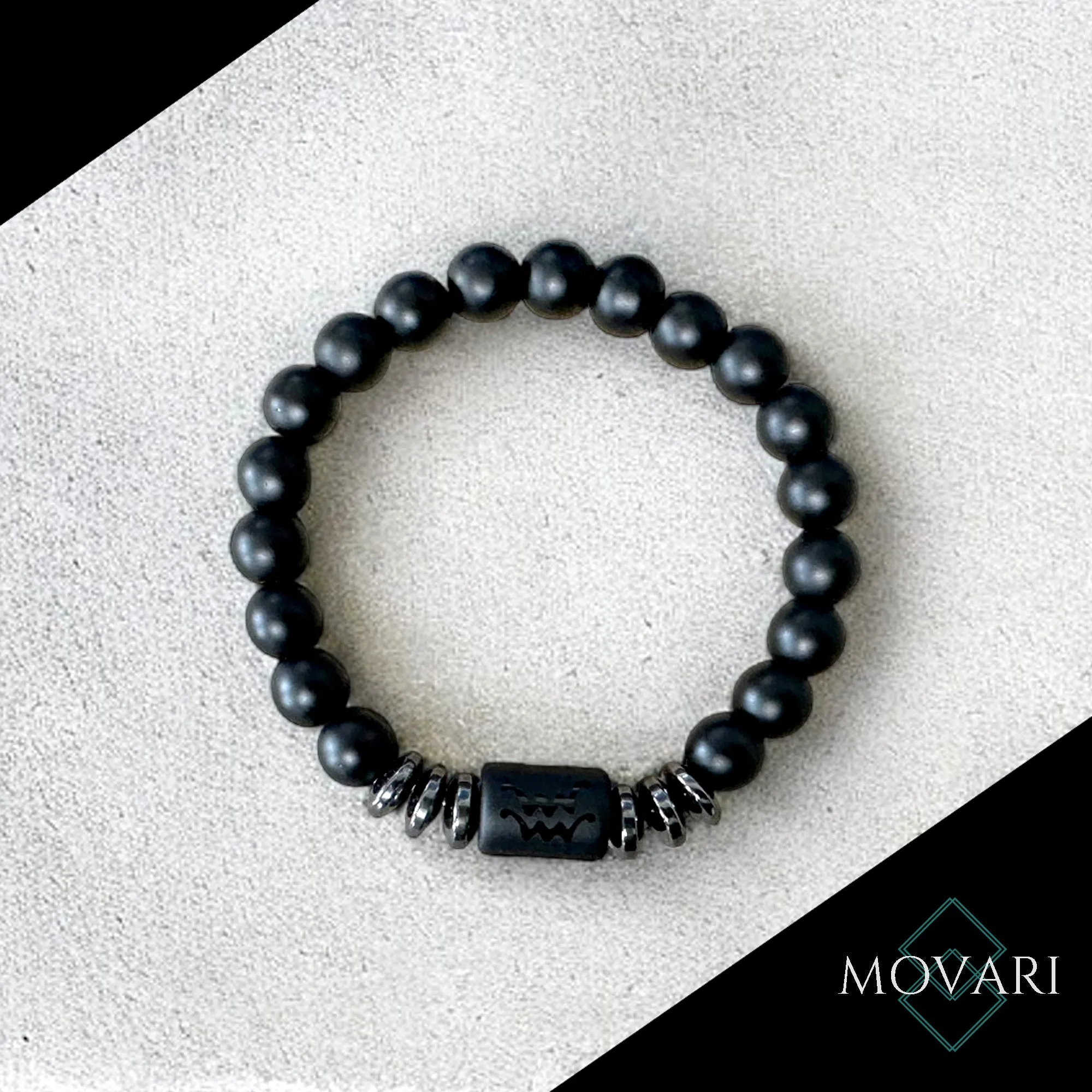 Zodiac Bracelet Matte Onyx Hematite Astrology Bracelet Birthday Gift