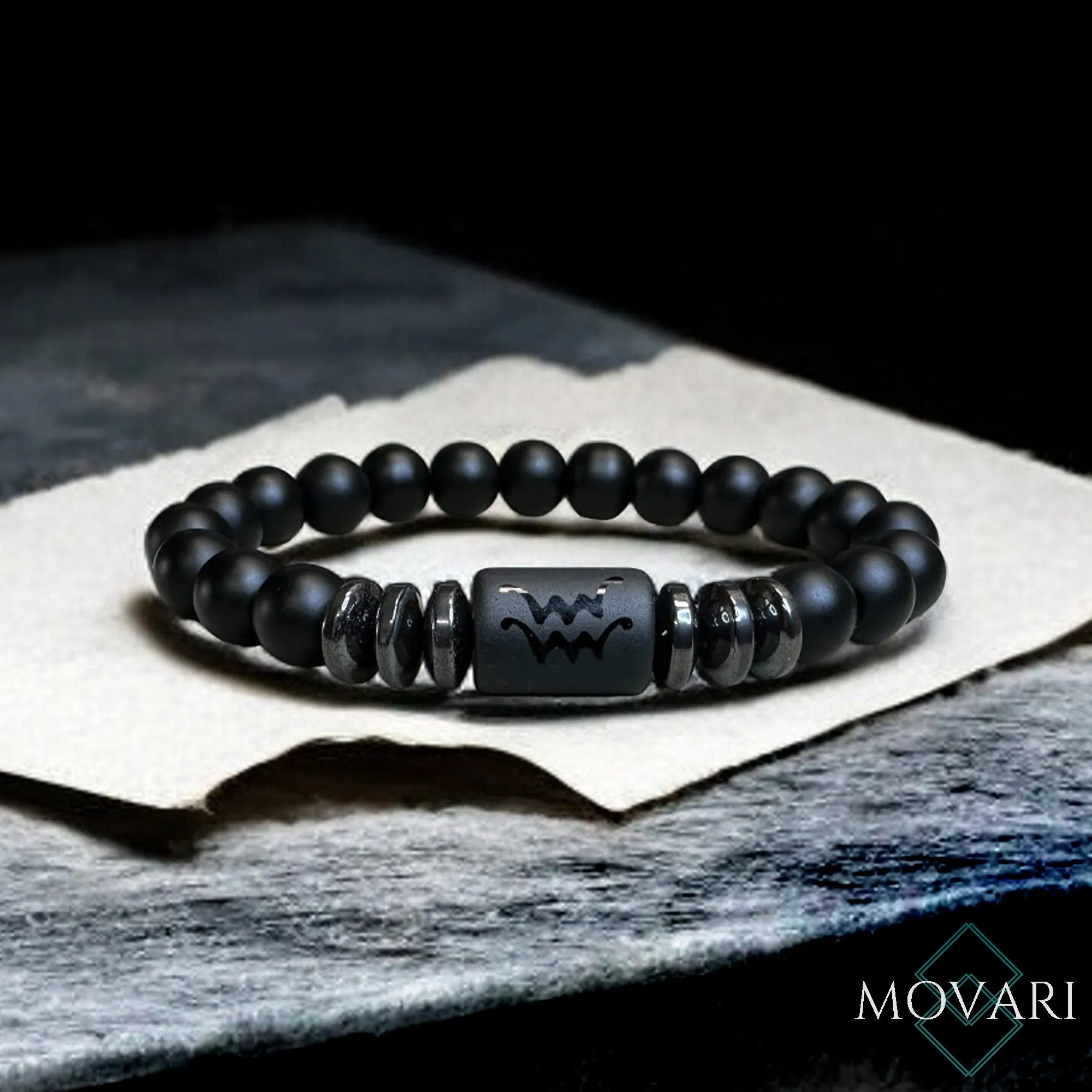 Zodiac Bracelet Matte Onyx Hematite Astrology Bracelet Birthday Gift