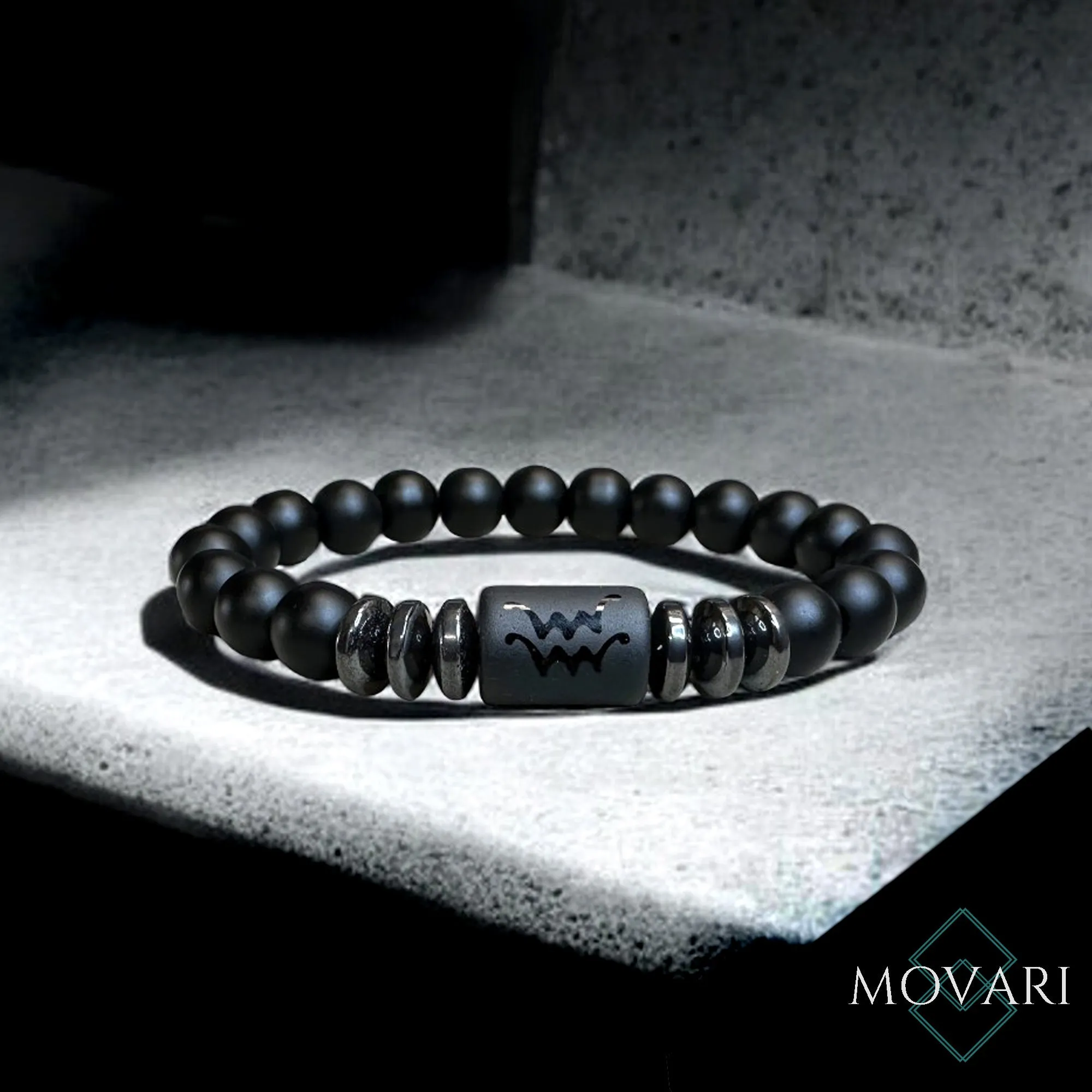 Zodiac Bracelet Matte Onyx Hematite Astrology Bracelet Birthday Gift